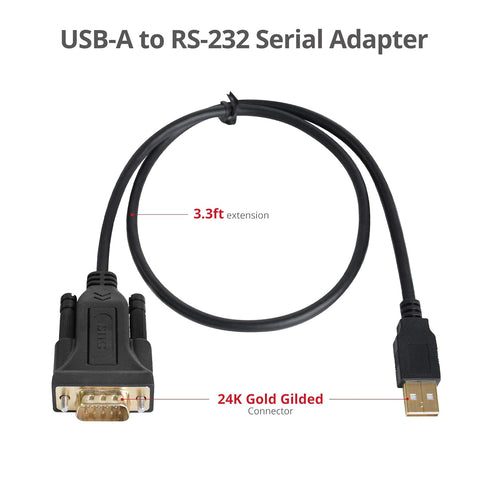 SIIG USB to Serial Adapter, USB 2.0 to RS-232 Male 9-pin DB9 Cable, 3.3ft, FTDI FT232 Chipset, for Windows & Mac