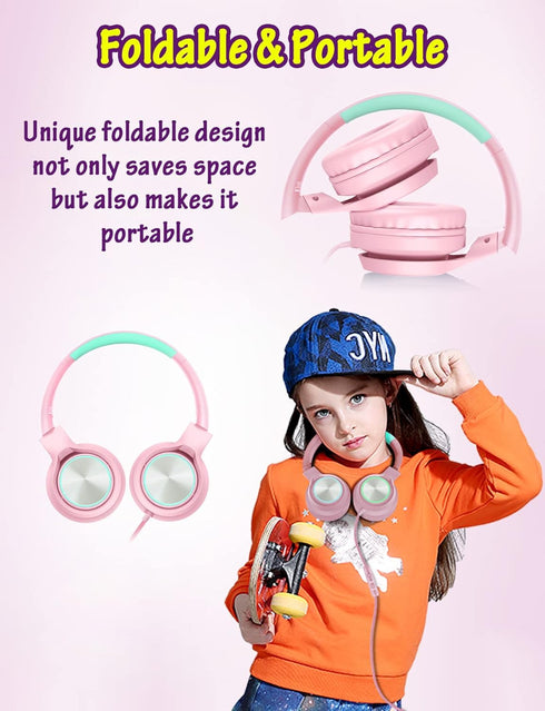 Kids Headphones with Microphone, Wired Over Ear Headsets, Volume Limited 85dB/94dB for Boys Girls Teens, Travel