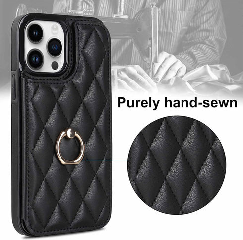 iPhone 13 Pro Max Wallet Case with Card Holder, 360° Rotation Ring Kickstand, Leather Protective Case, Black