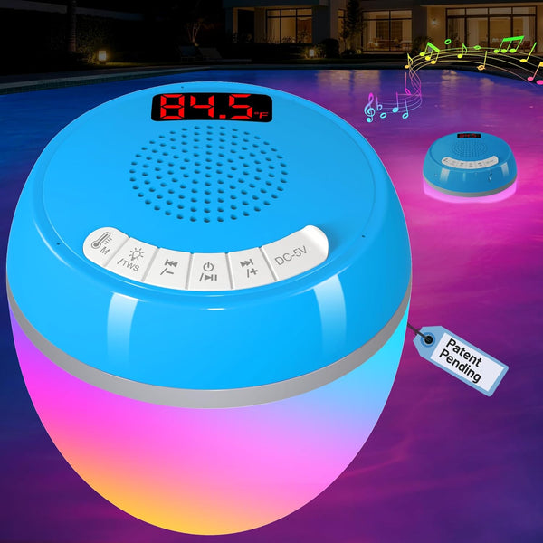 FluSing 3 in 1 Floating Pool Speaker with Digital Thermometer,Bluetooth Pool Speaker with