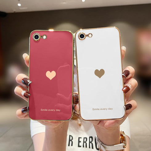 Teageo Bright Blush Case for iPhone SE 2020, iPhone 7, iPhone 8, Cute Love-Heart Luxury Bling Soft Back Cover