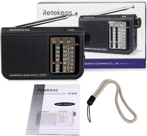 Retekess V117 Portable Radios - AM FM Shortwave Radio with Clear Dial, Best Reception for Seniors (Black)