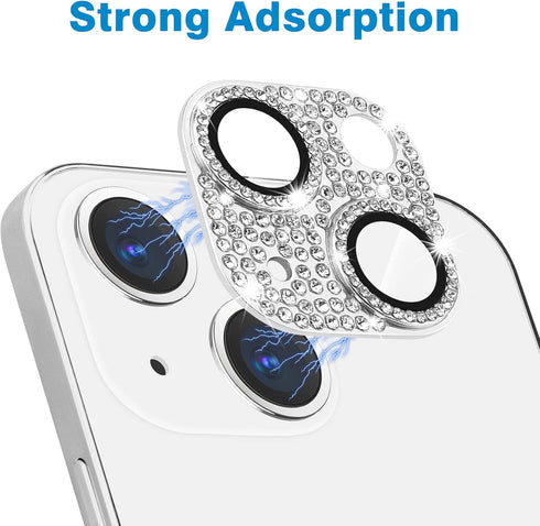 Bling 3D Rhinestone Sparkle Diamond Camera Lens Protector for iPhone 13 & Mini, 9H Tempered Glass, Shockproof Cover