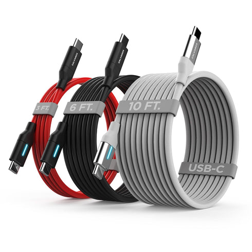3-Pack Fast Charging Type-C Cables (10Ft, 6Ft, 3Ft) for iPhone 15, 15 Pro Max/Samsung Galaxy/Nintendo Switch (USBC