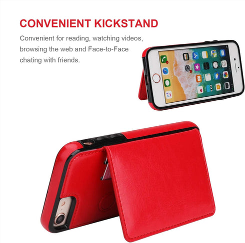 KIHUWEY Wallet Case for iPhone SE, 7/8 - Premium Leather with Credit Card Holder, Durable Shockproof Cover (Red)