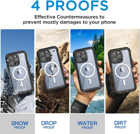 AICase Waterproof Case for iPhone 15 Pro, IP68 Certified Full Body Protection, Snowproof Dustproof with MagSafe (6.1")