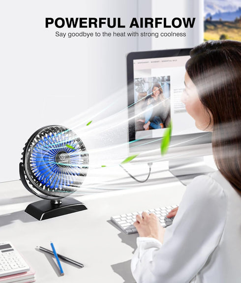 JZCreater USB Desk Fan, USB Fan Mini, 360 Rotation Desktop Fan with 3 Speed, Table Personal Cooling Fan, Quiet Mini Desk Fan, USB Powered, Small Fan for Home Office Bedroom Car Travel,Black by JZCreater