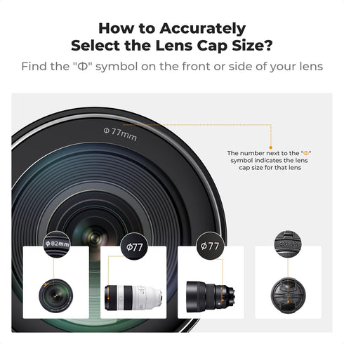 K&F CONCEPT 43mm 4-in-1 Pinch Lens Cap Cover, Center Lens Cover + Anti-Loss Keeper Leash + Microfiber Cleaning Cloth