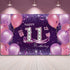 Happy Birthday Party Decorations, Large 72.8 x 43.3 Inch Fabric Backdrop for Girls Birthday Party, Pink Purple