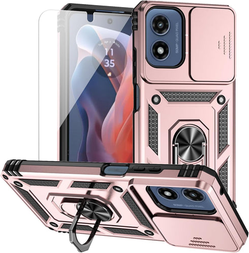 Moto G 5G 2024 Case with Slide Camera Cover, HD Screen Protector, Military Grade Drop Tested Magnetic Ring Holder