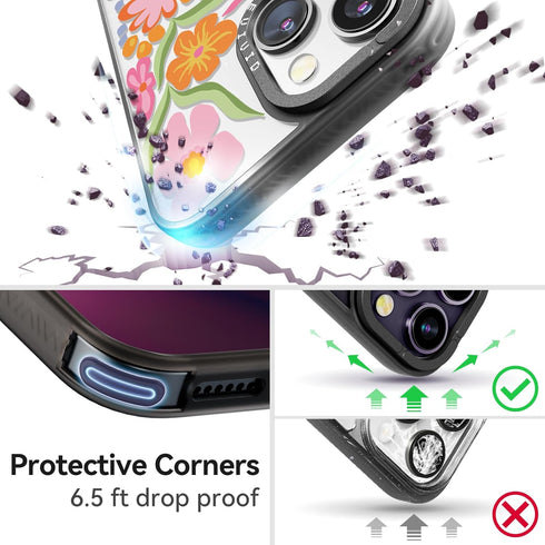 Compatible for iPhone 15 Case Cute Aesthetic - Durable Fashion Funny Phone Case - Girly Passion Flower Pattern Print Cover Design for Woman Girl 6.1 inches Black