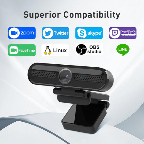 SAYLAS 2K Webcam, FHD Streaming Camera with Autofocus, Dual Noise-Cancelling Microphones, Privacy Cover, for