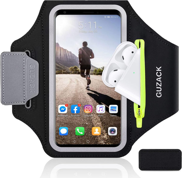 GUZACK Running Armband for iPhone 16 Pro 15 14 13 12 11 Pro Max/Plus/XR/XS, Galaxy S25/S24/S23/S22 with Card Slot & Key
