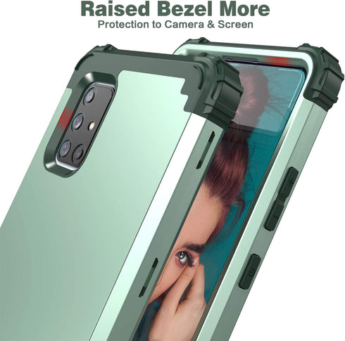 IDweel Galaxy A71 5G Case with Tempered Glass Screen Protector, Slim Hybrid 3 in 1 Heavy Duty Protection, Mint Green