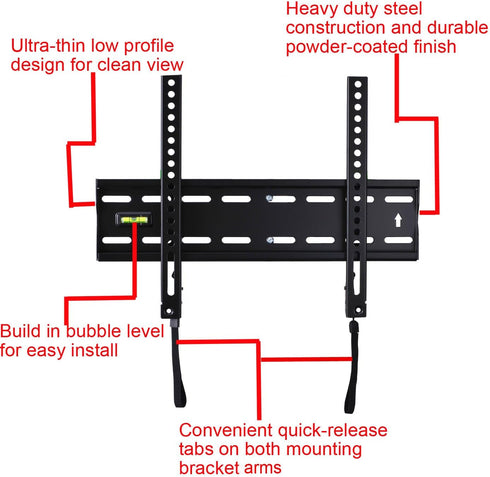 VideoSecu Ultra Slim TV Wall Mount for Most 27"-47" LCD LED Plasma TV, Some up to 55" Flat Panel Screen Display, VESA