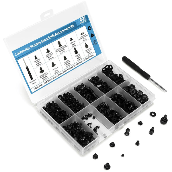 400PCS Computer Screws Assortment Kit with Screwdriver for Universal Motherboard, HDD, SSD, DIY Installation and Repair
