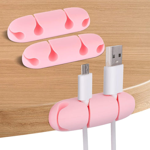 3PCS Cable Clips, Silicone Cable Management Holders, USB Charging Accessory, Pink, for Home and Office Desk