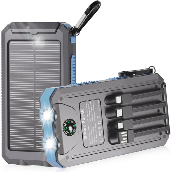 YELOMIN Solar Power Bank 20000mAh, Solar Charger Portable Phone Charger with 4 Built-in