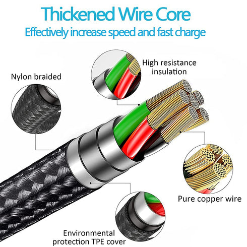 3 Pack 3 in 1 Nylon Braided Multifunction USB Charging Cable Set, Fast Charger Cords for Home, Office, Car.