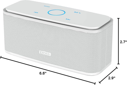 DOSS SoundBox Touch Bluetooth Speaker - 12W HD Sound, IPX5 Water-Resistant, 20H Playtime, Touch Control, White