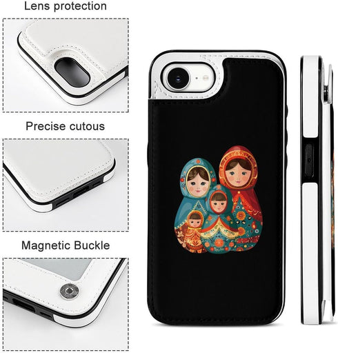 Generic 16 Nesting Doll Russian Phone Wallet Compatible with iPhone E Flip Cover with Card Holder