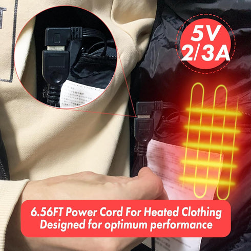 5V2A Heated Vest Jacket USB Wall Charger Wire Connection Cables for Heated Apparel Clothing, Home Office, Lasting