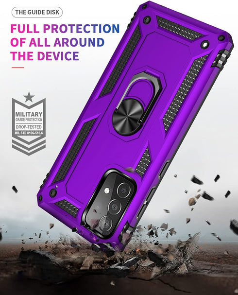Samsung A52 Case, Galaxy A52 Case with HD Screen Protector, Military-Grade Ring Holder Kickstand, Purple