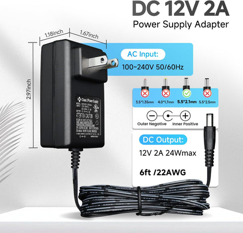 ANLINK 100-240V 12V 2A (2000mA) 4-Way (6ft) Power Adapter AC to DC & Power Splitter Cable for CCTV Security