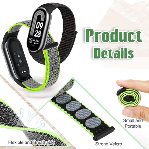 Nylon Sport Band for Xiaomi Mi Band 8, Soft Adjustable Braided Solo Loop Replacement Wristband for Women Men, 3pcs