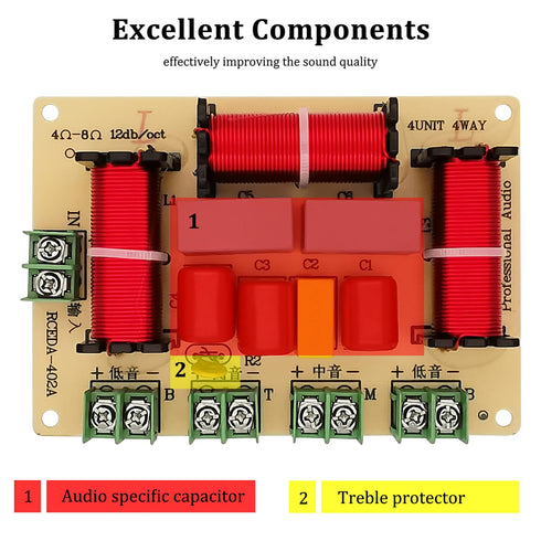 HiQltyla 250W 4-Way RCEDA-402A 4 8 2X 1x 1x Speaker Crossover, Passive Crossover for Car Home Audio to Ohm Bass +