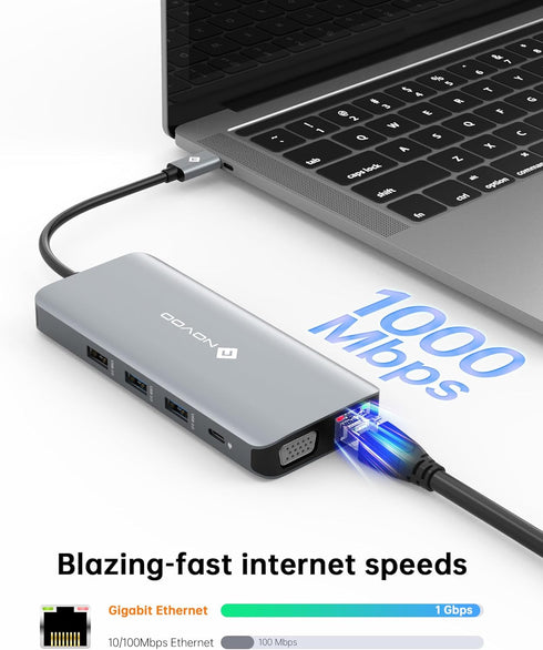 USB C Docking Station Dual HDMI Adapter, NOVOO 11 in 1 Multi Display Laptop Docking Station with 2 HDMI, VGA, 100W PD