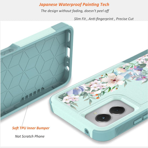 Cute Flowers Floral Design Case for Motorola Moto G Power 2024 5G, Slim Soft TPU Bumper Shockproof Cover, Mint Green