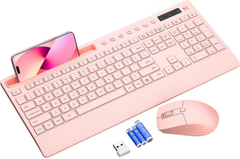 Trueque Pink Keyboard and Mouse Wireless, 2.4G Lag-Free Cute Keyboard Combo with Ergonomic