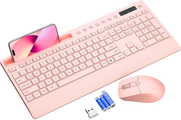 Trueque Pink Keyboard and Mouse Wireless, 2.4G Lag-Free Cute Keyboard Combo with Ergonomic