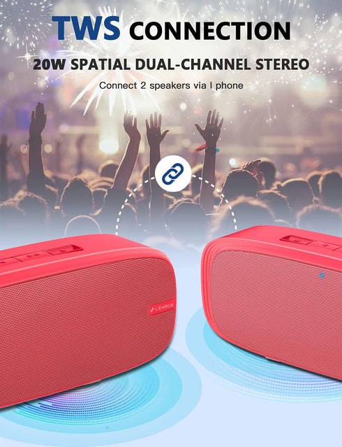 LENRUE Bluetooth Speaker, Wireless Portable Speaker with Loud Stereo Sound, Rich Bass, 12-Hour Playtime - Perfect for