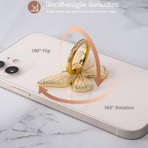 Butterfly Cell Phone Ring Grip Holder - 360 Degrees Rotation, Metal Finger Kickstand for iPhone, Samsung Galaxy, LG,