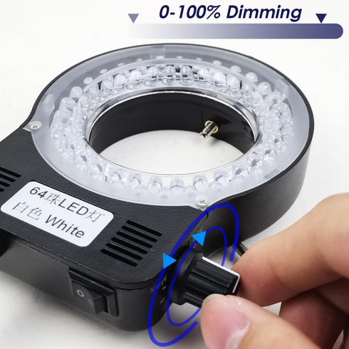 Light Microscope LED Ring Illuminator, Adjustable USB 64 LEDs Ring Light for Lab Stereo Microscope & Camera