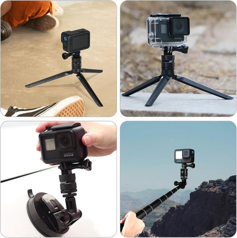 HSU Aluminum 1/4 inch 20 Camera Mount, 360 Degree Rotation Tripod Adapter for GoPro, DJI Osmo, Insta360