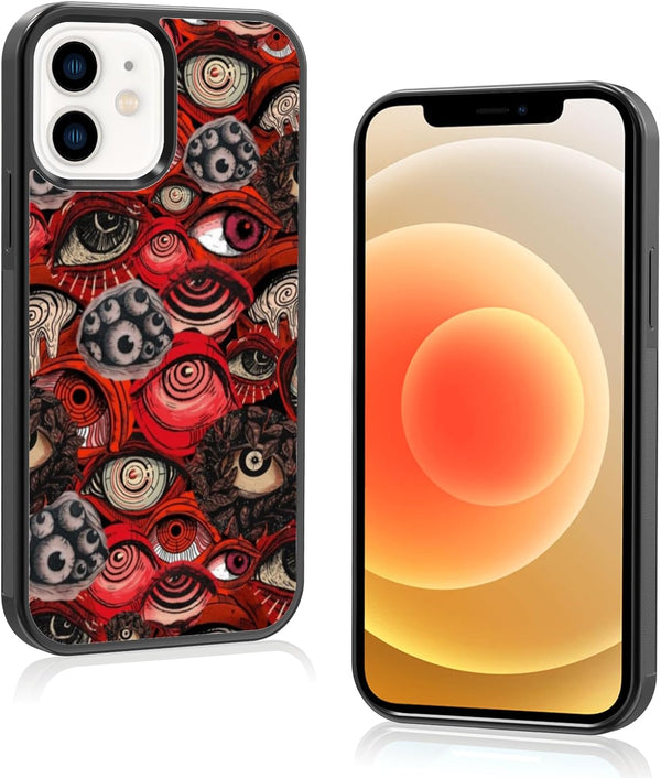 Cool Red Eye Phone Case, Trippy Scary Horror Eyeball Pattern for iPhone 12/12 Pro, Non-Slip Design, Shock Absorption