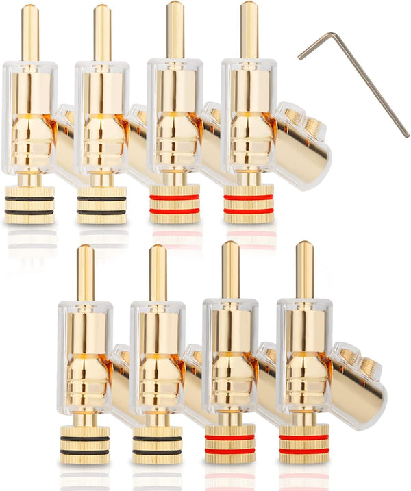 Monosaudio Locking Banana Plugs, 8Pcs 45 Degree Double Screw Speaker Banana Connector for 8-15 Gauge Speaker Wire