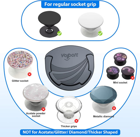 Car Mounts for Socket Grips - 3 Pack Silicone Phone Holder for Collapsible Stand, 3M Adhesive Replacement, Black