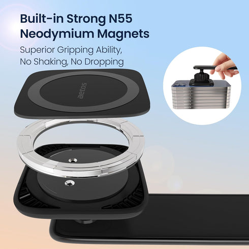 iPhone MagSafe Car Mount Magnetic Phone Holder with Adhesive Suction Base, Fits iPhone 15/14/13/12 and Android