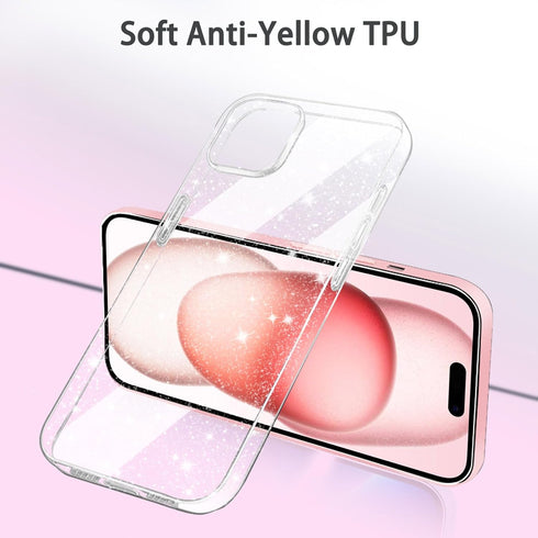 JJGoo Glitter Case Compatible with iPhone 15, Clear Transparent Soft TPU Sparkle Anti-Scratch Shockproof Protective
