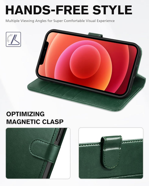 TUCCH Wallet Case for iPhone 12 Pro Max 5G, PU Leather Magnetic Flip Cover, Shockproof TPU Interior, Midnight Green