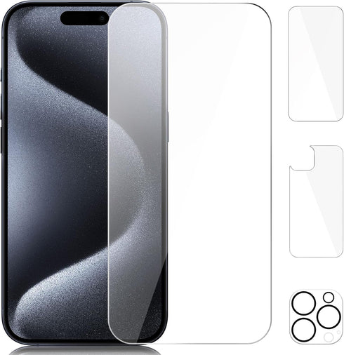 Beeyoka 3 Pack Screen Protector for iPhone 15 Pro Max, Front and Back Anti-Fingerprint Camera Protector for iPhone 15