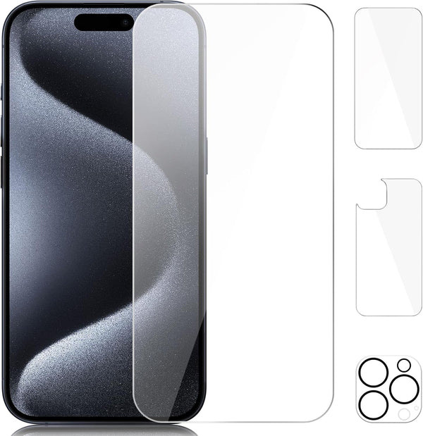 Beeyoka 3 Pack Screen Protector for iPhone 15 Pro Max, Front and Back Anti-Fingerprint Camera Protector for iPhone 15