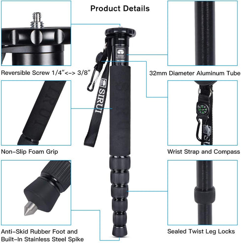 SIRUI AM-306M Camera Monopod, 6-Section, 15.6-61.4 inches, Aluminum Alloy, Lightweight Portable Travel Monopod
