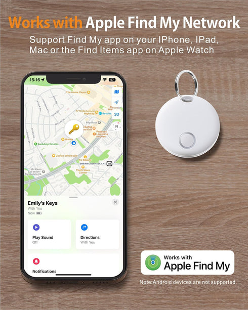 Reyke Key Finder, Bluetooth Luggage Tracker Tag Item Locator for Keys, Wallet, Suitcase and More, Works with Apple Find My (iOS only), IP67 Waterproof, Replaceable Battery, 1 Pack White