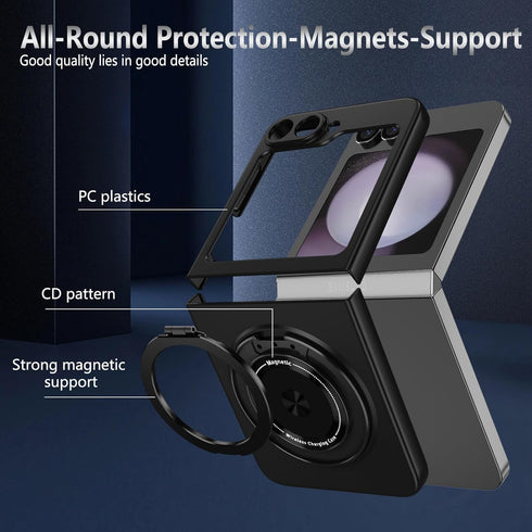 Magnetic Ring Stand Phone Case for Samsung Galaxy Z Flip 6, Compatible with Mag-Safe, Military Grade Shockproof
