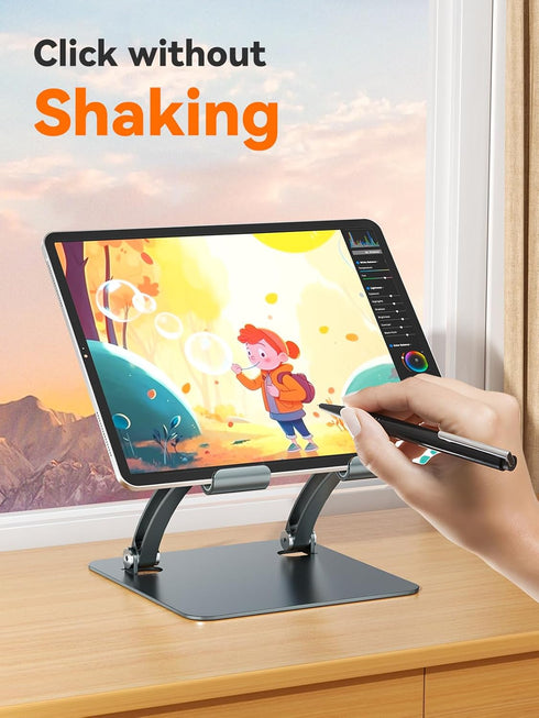 tounee 4.7-16.9" Tablet Holder Stand, Dual Rod Adjustable Aluminum Desktop Stand, Compatible with iPads, Surface